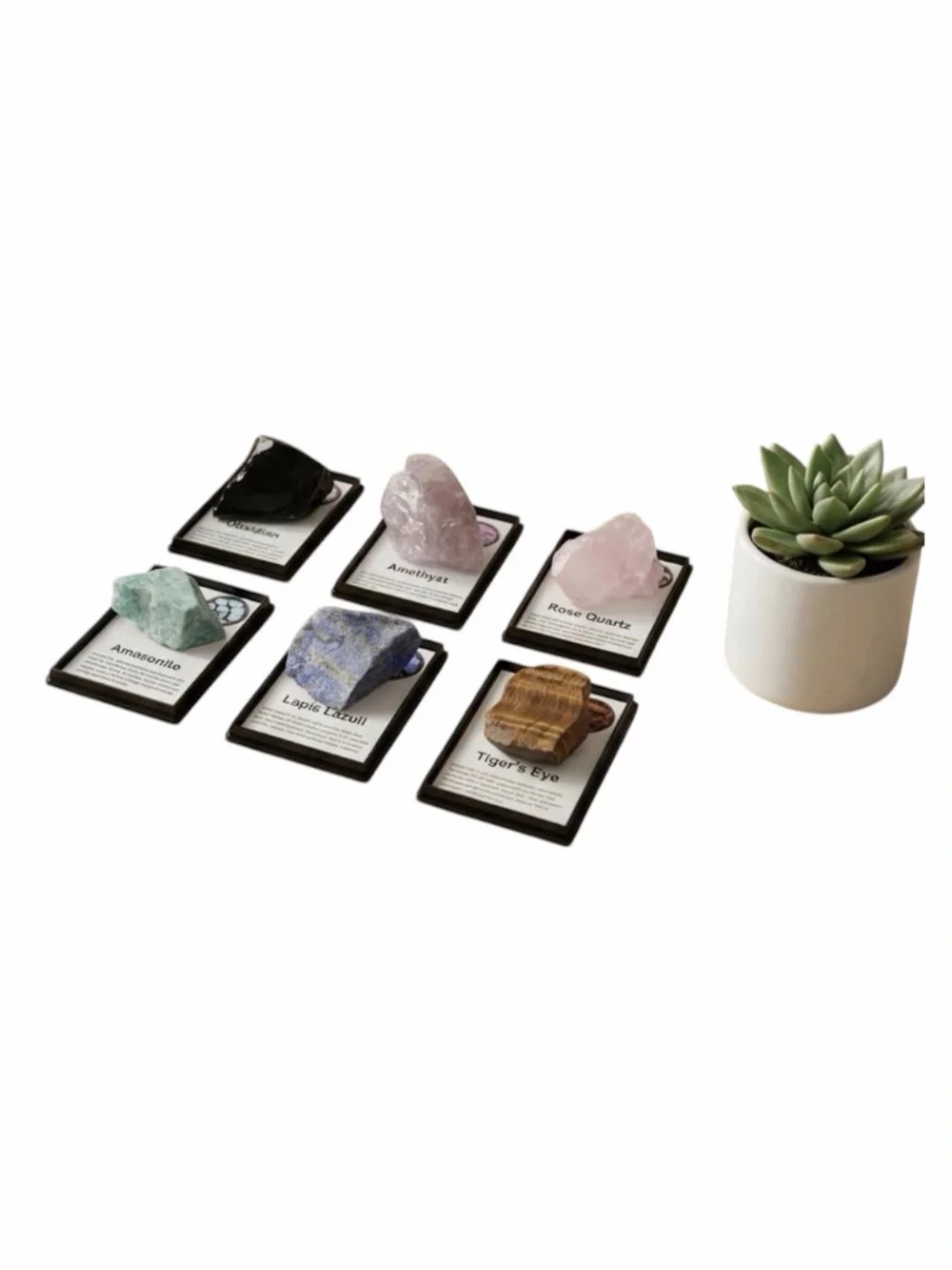 Natural Gemstones And Crystals, Acrylic Display Cases, Identification Cards NWOT